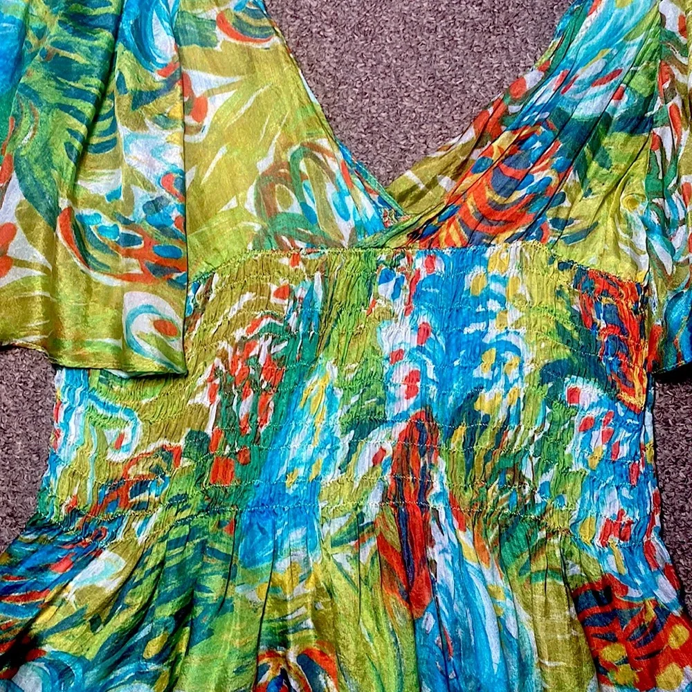 ZARA BASICS multicolored lightweight b neck top with cinched waist detail - Picture 3 of 6